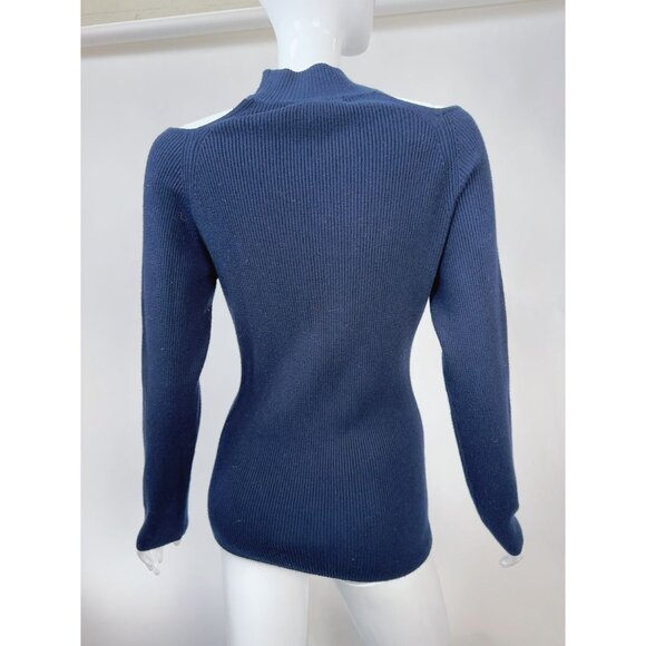 Catherine Malandrino Navy Cold Shoulder Ribbed Sweater Women XL Rayon/Polyester/ - Picture 4 of 16